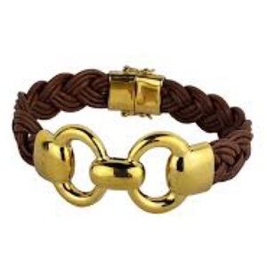 Milor Bronze Italy gold-toned brown braided leather magnetic clasp bracelet